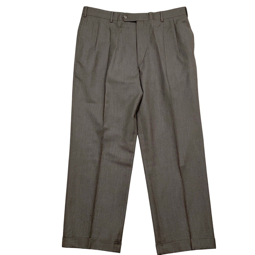 Jos. A. Bank Signature Pants Men 38R ACT 36W Olive Taupe Windsor Wool Silk Pleat